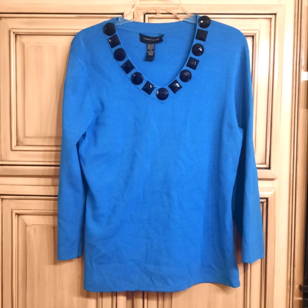 Cable & Guage‎ Blue / Black Jeweled Sweater - Size XL